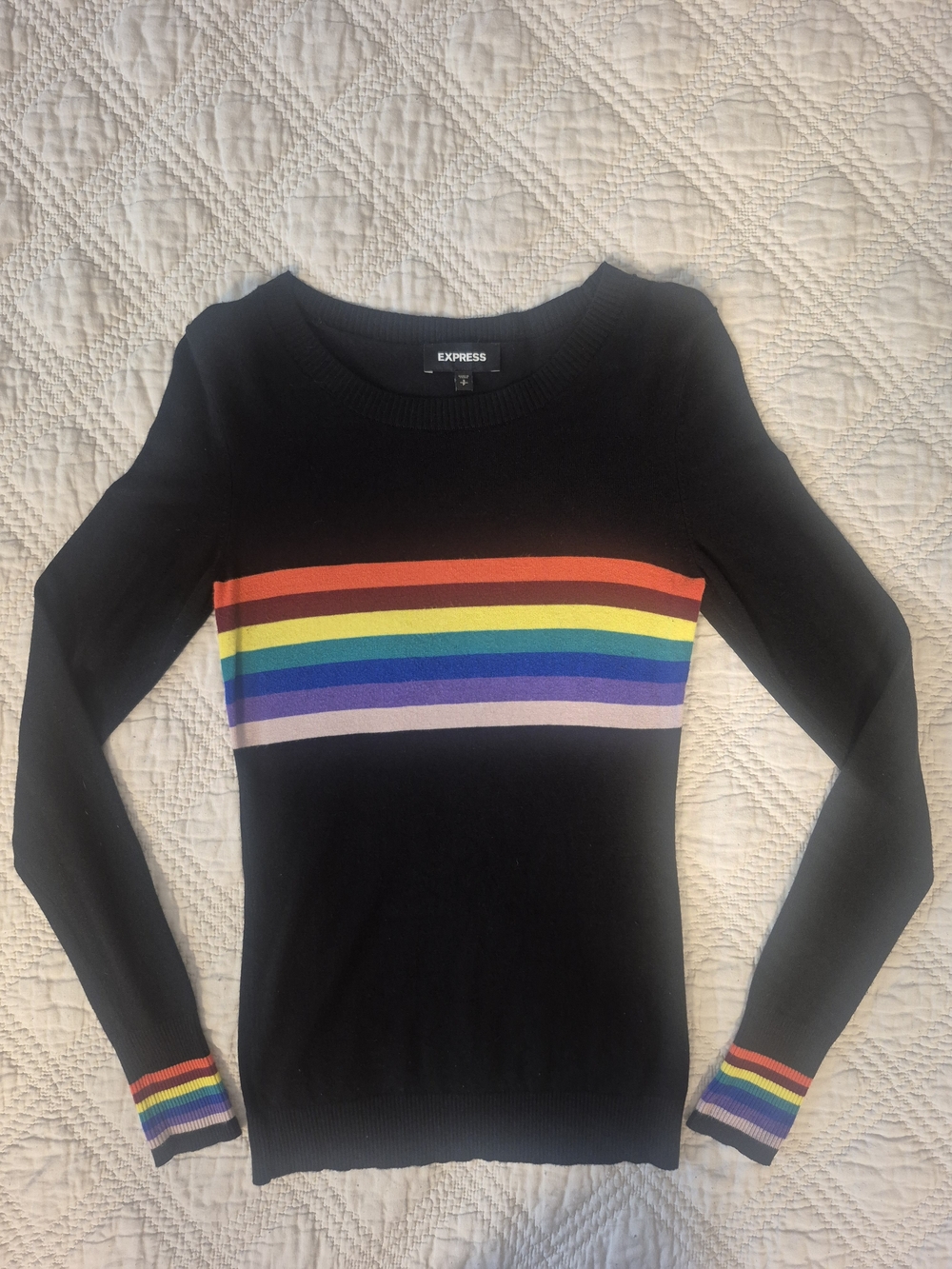 Express S Black Rainbow Stripe Sweater